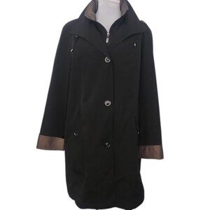 Gallery New York Black Lined Hooded Mid-Length Trench Coat - Size Large